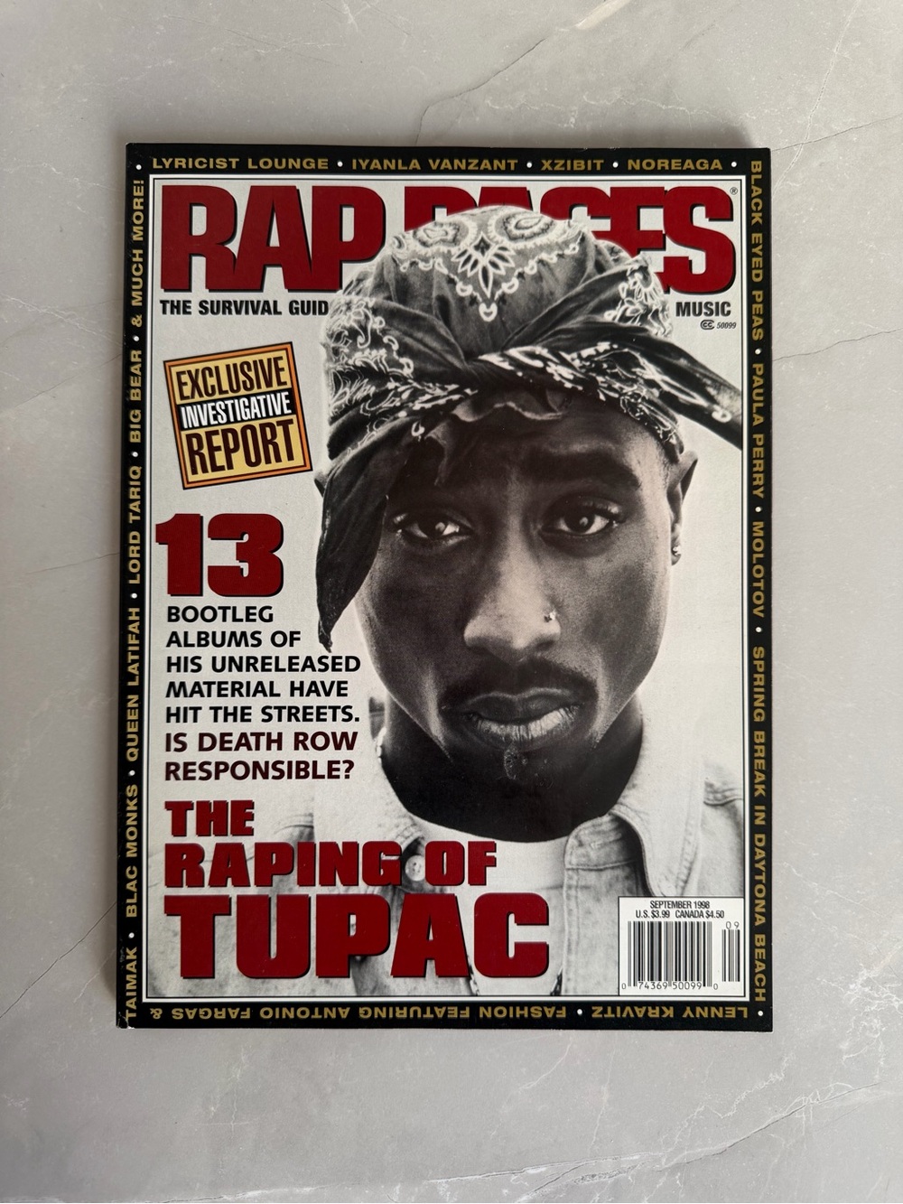 Rap Pages Magazine - Black & White Cover Featuring Tupac - Unbranded